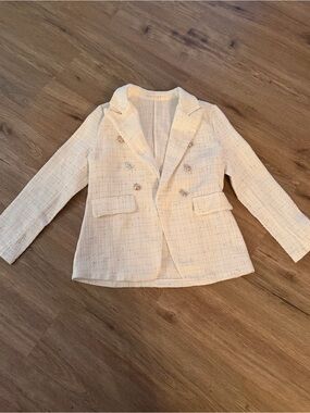 SHEIN Cream Bouclé Double-Breasted Blazer